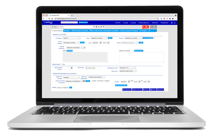 pantalla CRM Estandar